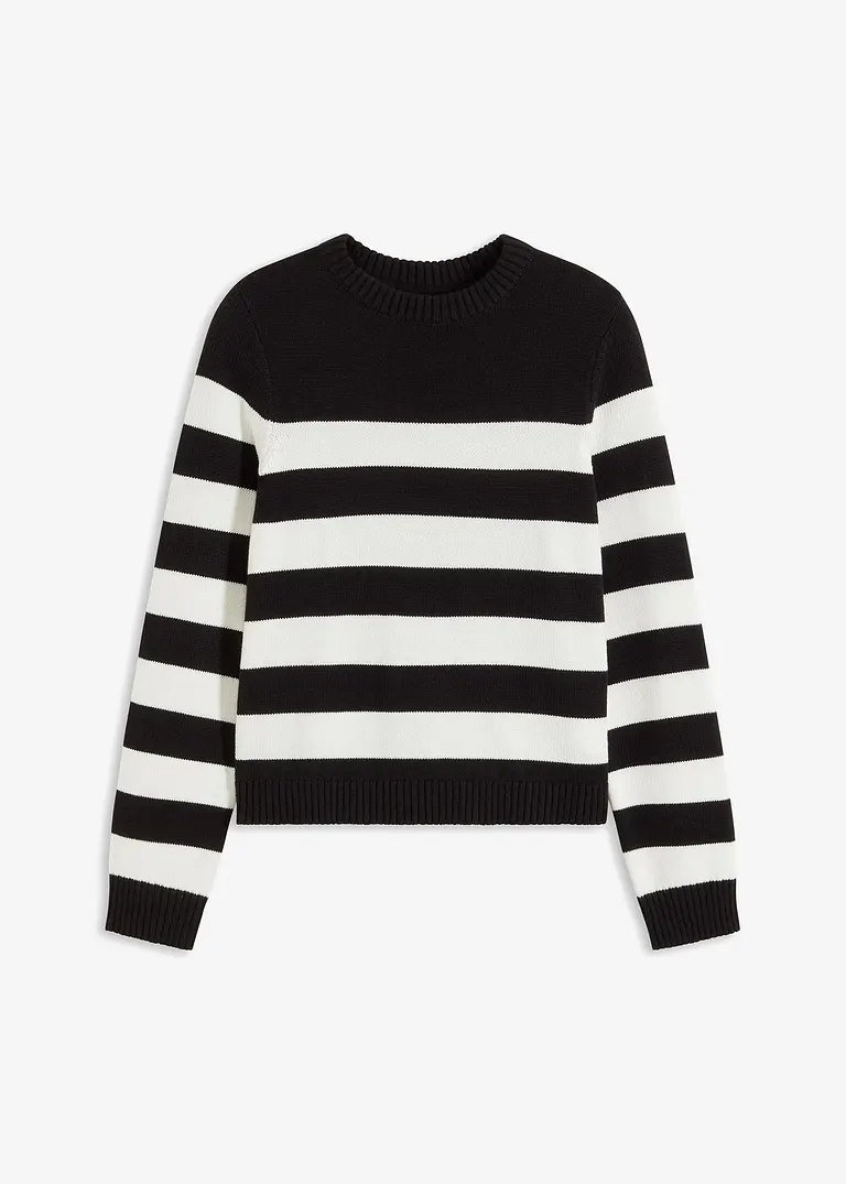 Gestreifter Pullover in schwarz von vorne - bonprix