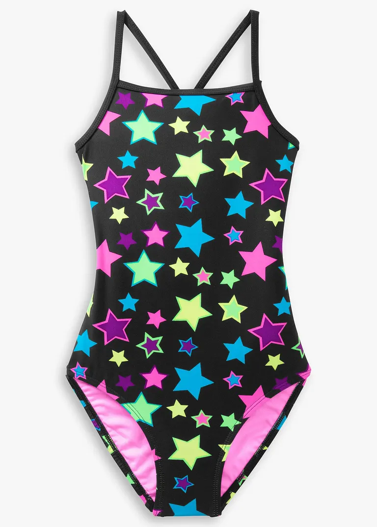 Mädchen Badeanzug in schwarz von vorne - bonprix