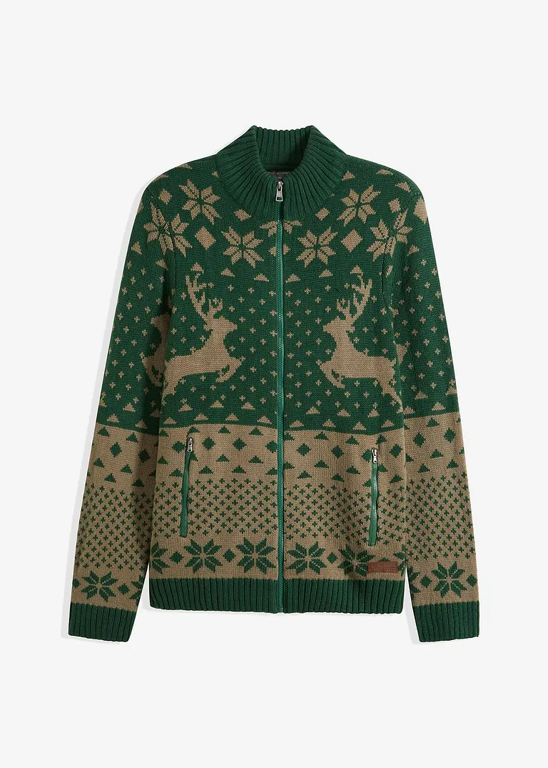 Norweger- Strickjacke in grün von vorne - bonprix