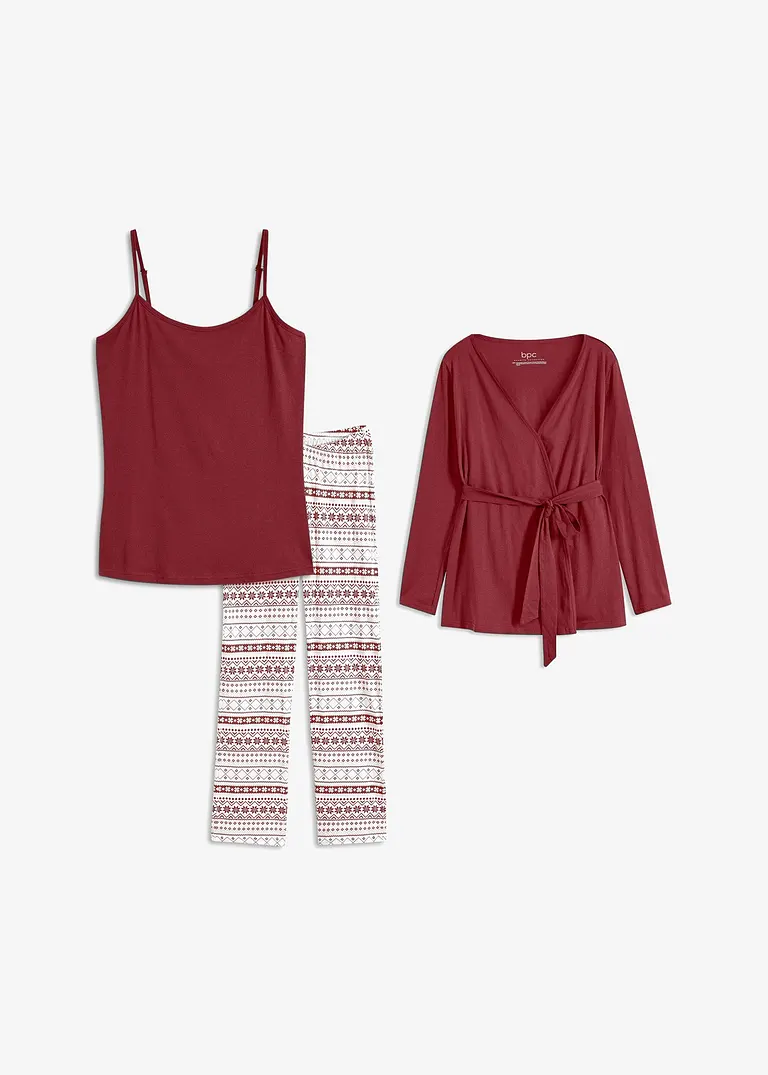 Pyjama mit Spaghetti-Top und Hausmantel (3tlg-Set) in weiß - bonprix