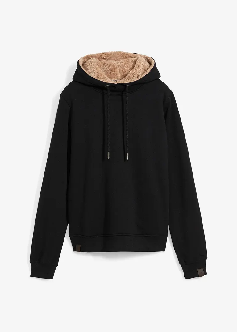 Thermo-Kapuzensweatshirt mit Teddyfutter in schwarz von vorne - bonprix