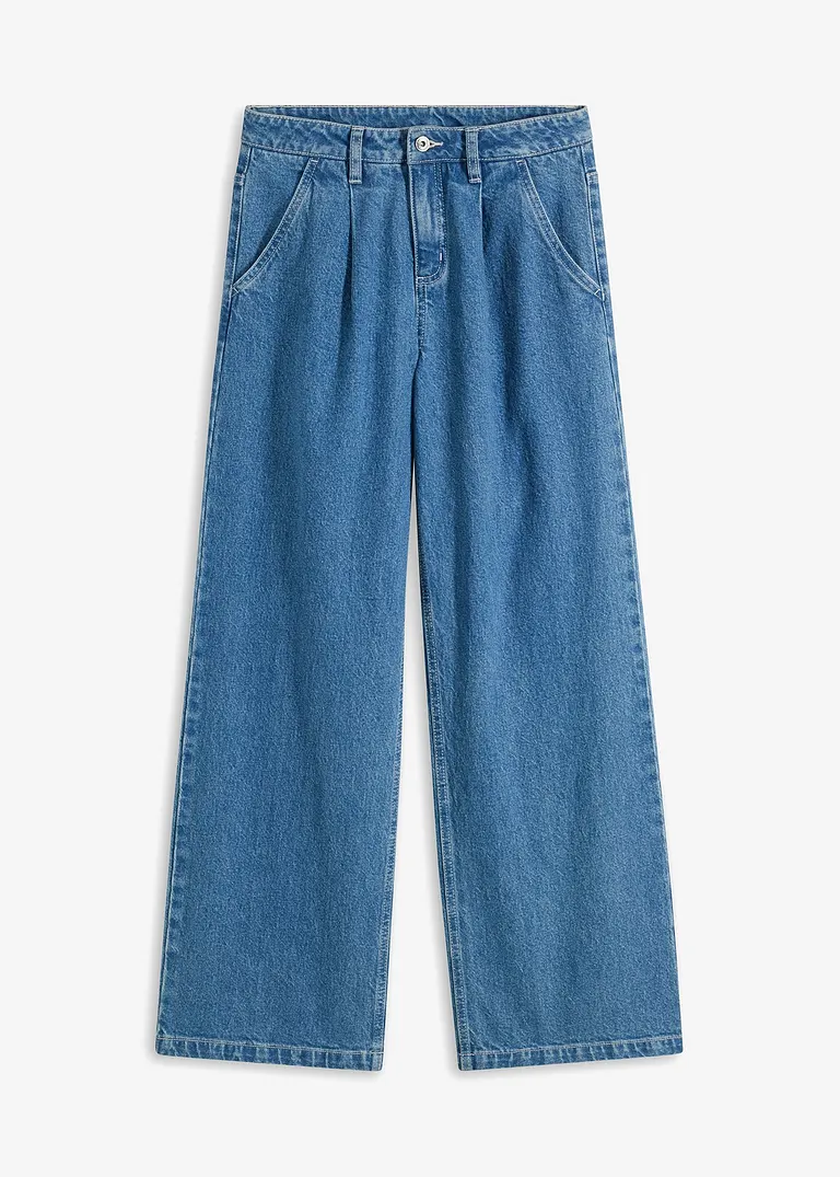 Wide-Leg-Jeans, Mid Waist in blau von vorne - bonprix