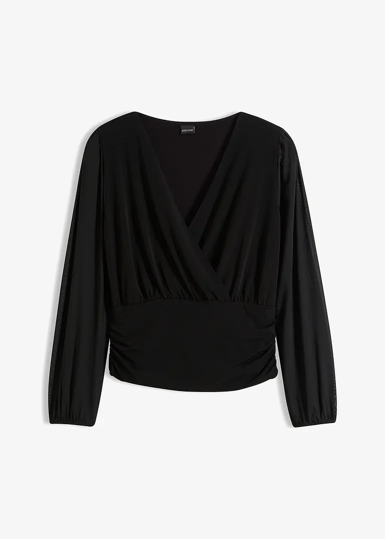 Langarmshirt mit Mesh in schwarz von vorne - bonprix