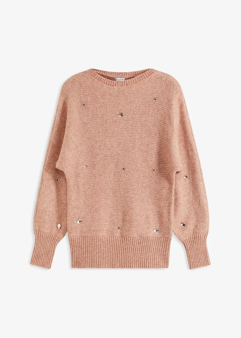 Pullover mit großen Glitzersteinen in rosa von vorne - bonprix