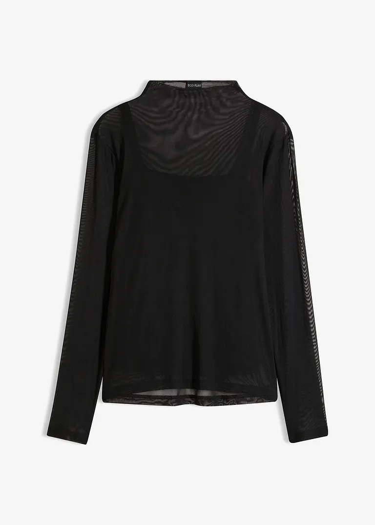 Langarmshirt mit Mesh in schwarz von vorne - bonprix