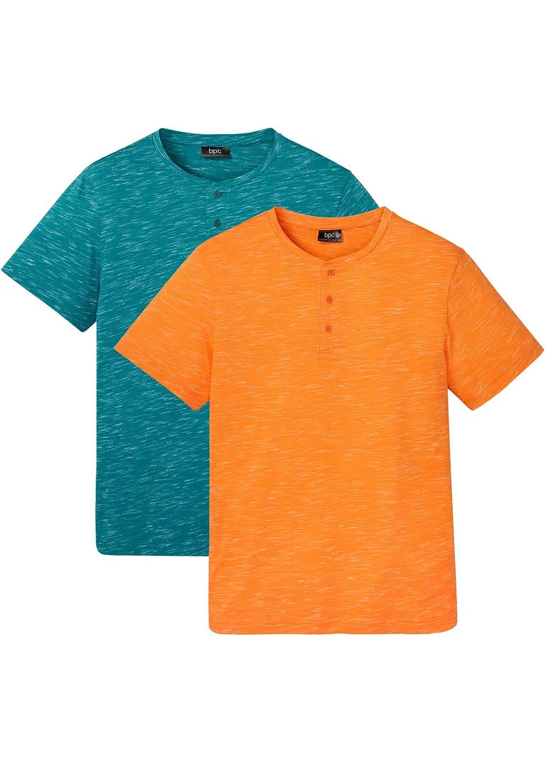 Henleyshirt, Kurzarm (2er Pack) in petrol von vorne - bonprix
