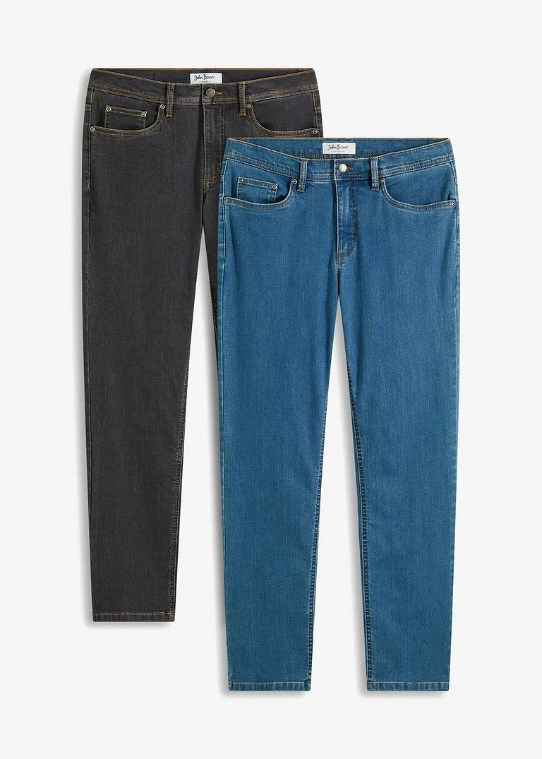 Regular Fit Stretch-Jeans, Straight (2er Pack) in blau von vorne - bonprix