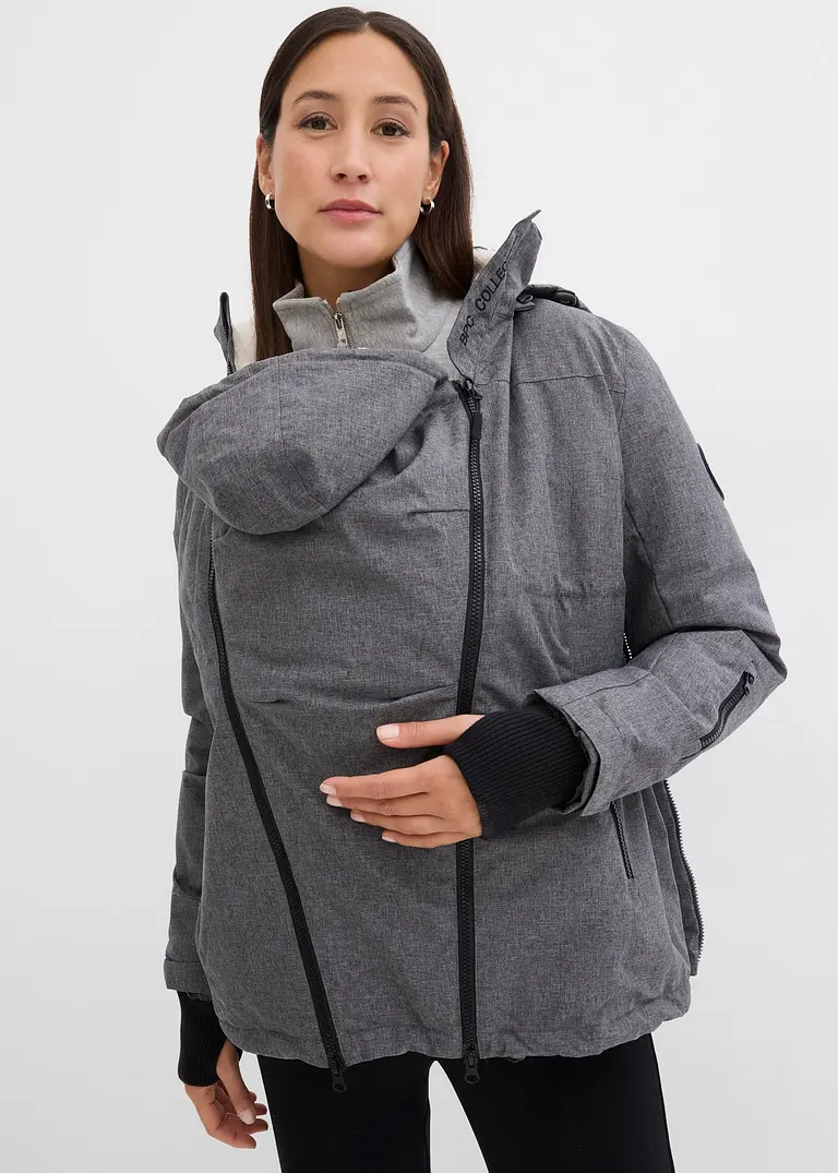 Kuschelige 3-in-1 Umstandsjacke und Tragejacke in grau von vorne (im Anschnitt) - bonprix