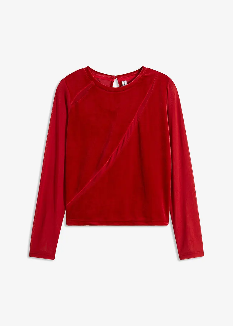 Langarmshirt mit Mesh-Einsatz in rot von vorne - bonprix