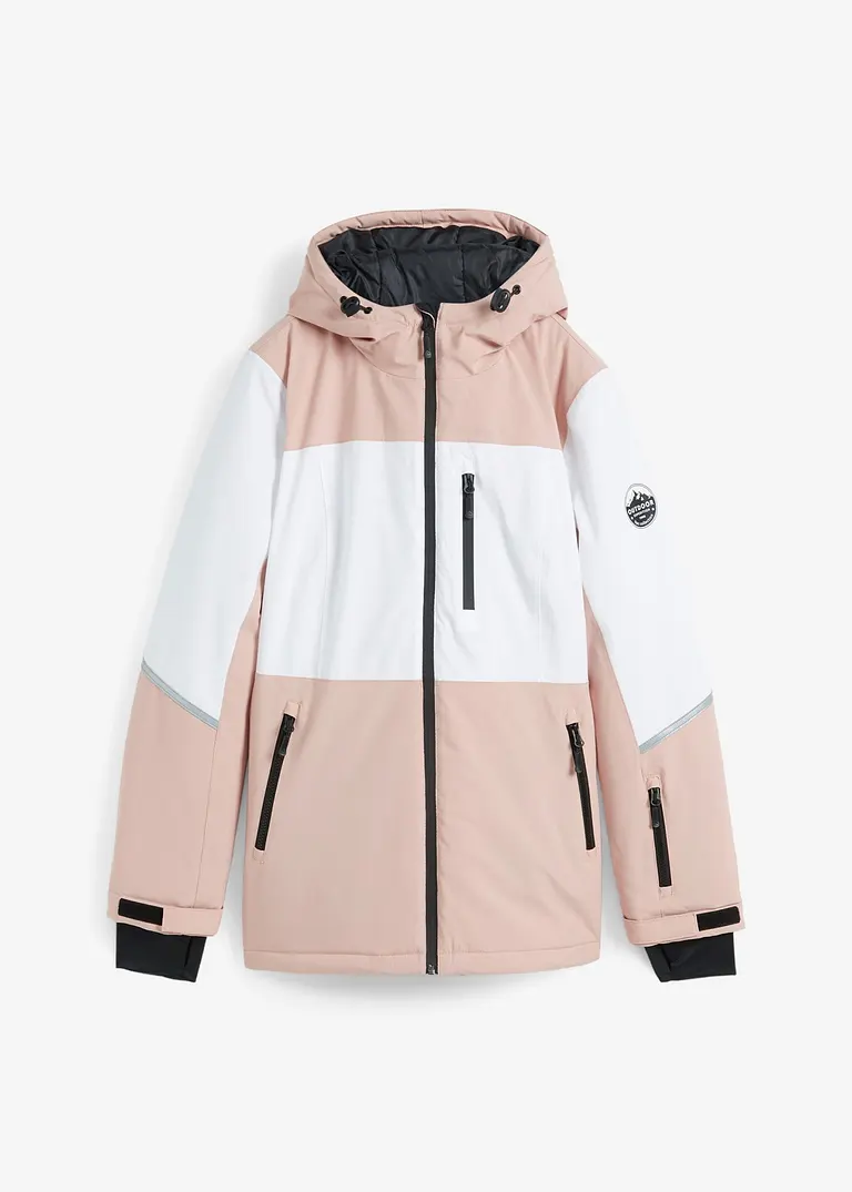 wasserdichte Ski Funktionsjacke mit Kapuze in rosa von vorne - bonprix
