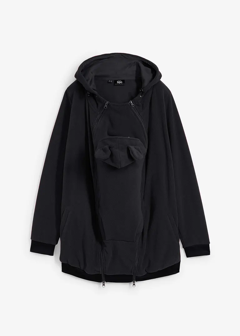 2-in-1 Umstands- und Tragejacke aus Fleece in schwarz von vorne - bonprix