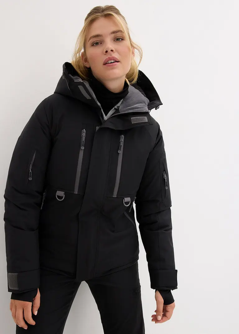 Ski-Jacke mit Schneefang, wasserdicht in schwarz von vorne (im Anschnitt) - bonprix