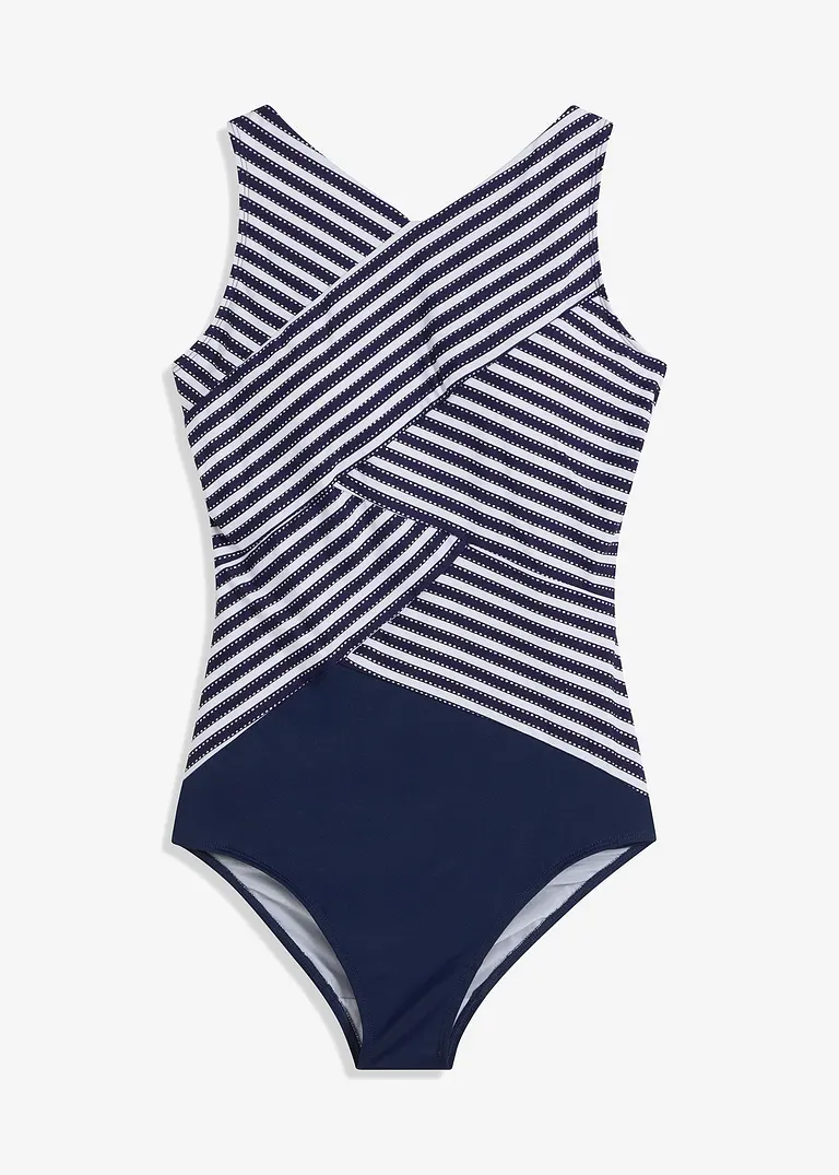 Medium Shape-Badeanzug mit Wickeloptik in blau von vorne - bonprix