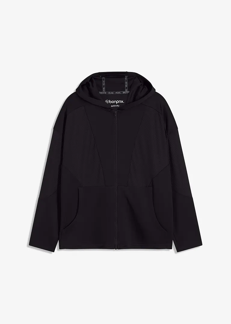 Funktions-Sportjacke mit transparentem Mesh, oversized in schwarz von vorne - bonprix