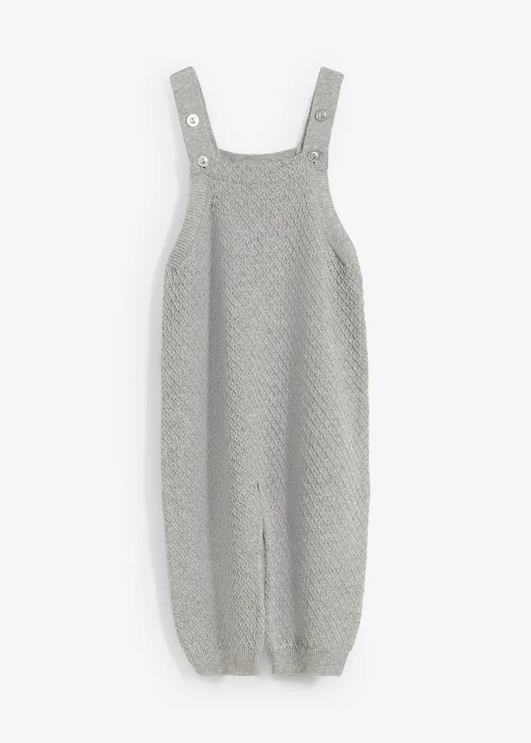 Leichte Strick-Latzhose mit verstellbaren Trägern in grau von vorne - bonprix