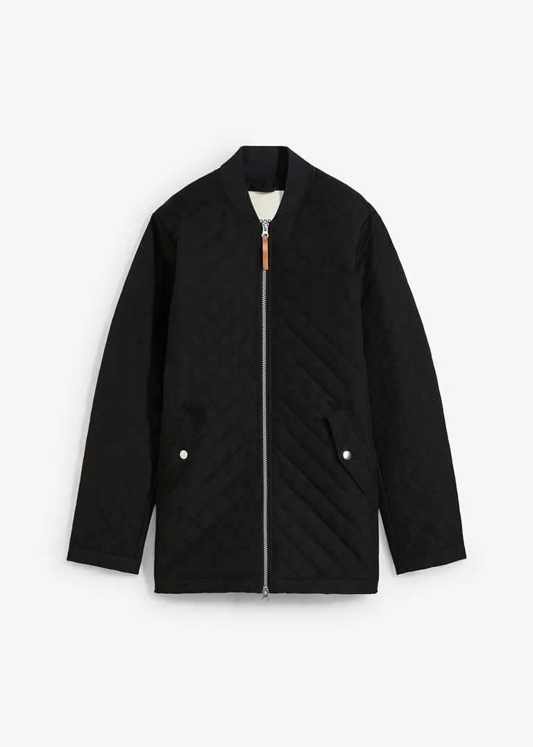 Long-Steppjacke in schwarz von vorne - bonprix