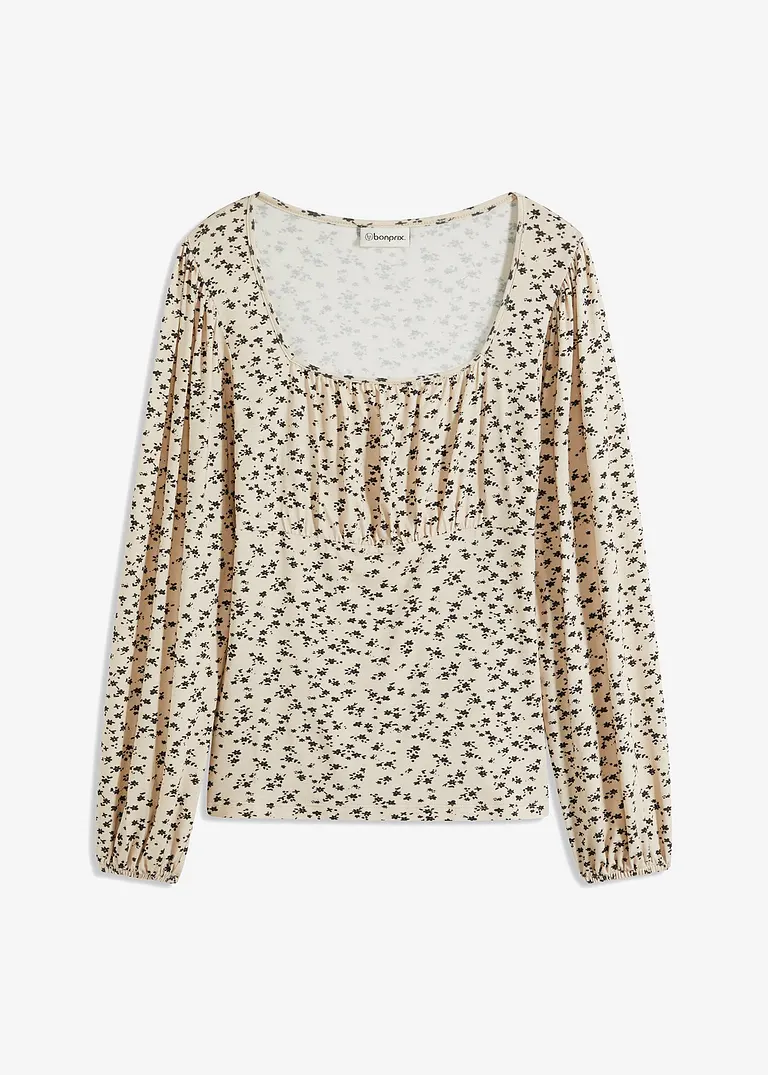 Langarmshirt mit Kräuselung in beige von vorne - bonprix