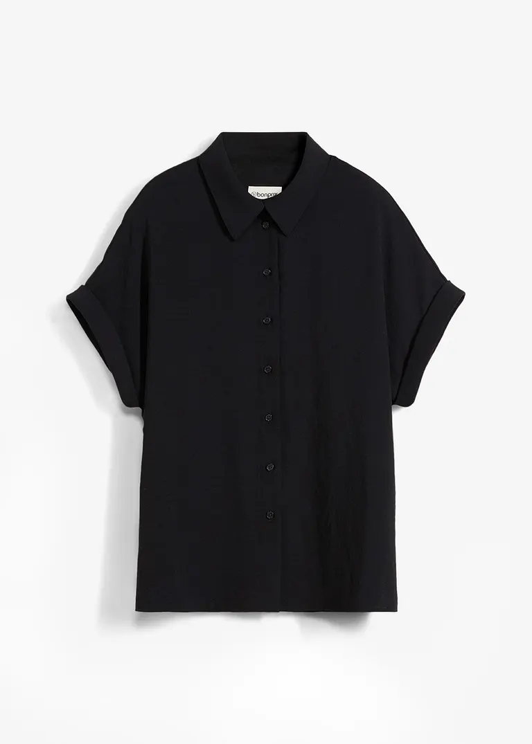 Oversized Bluse aus strukturiertem Crêpe in schwarz von vorne - bonprix