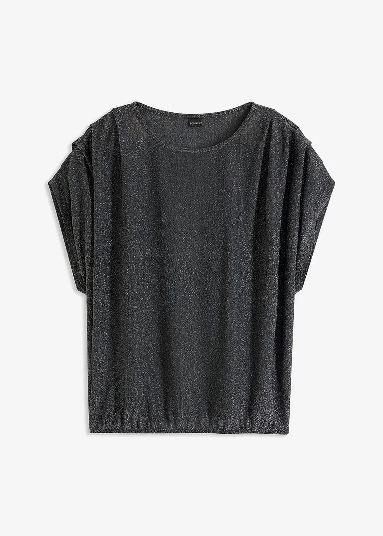 Lurex-Shirt mit Drapierung in schwarz von vorne - bonprix
