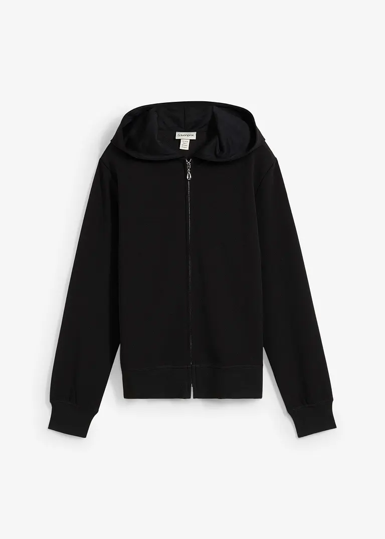 Kapuzen-Sweatjacke mit Reißverschluss in schwarz von vorne - bonprix