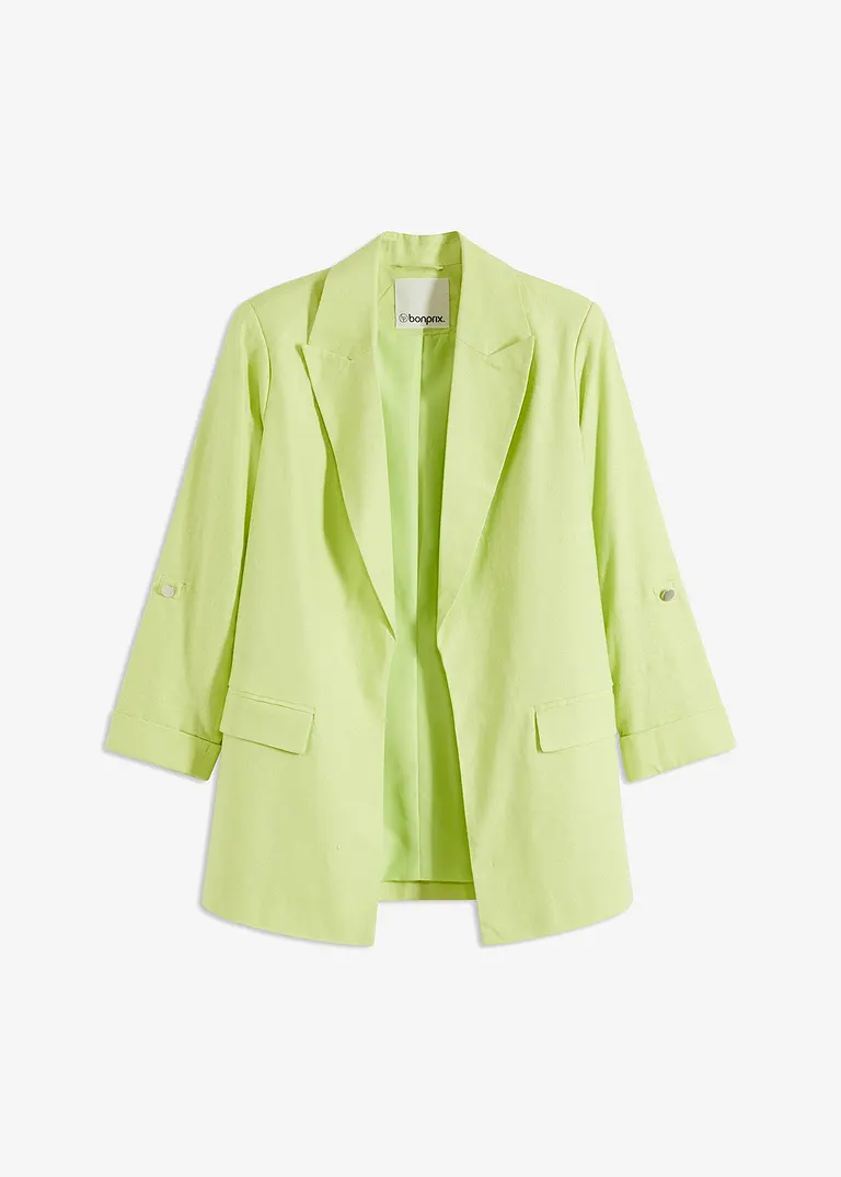 Leinen Blazer mit gerafften Ärmeln in grün von vorne - bonprix