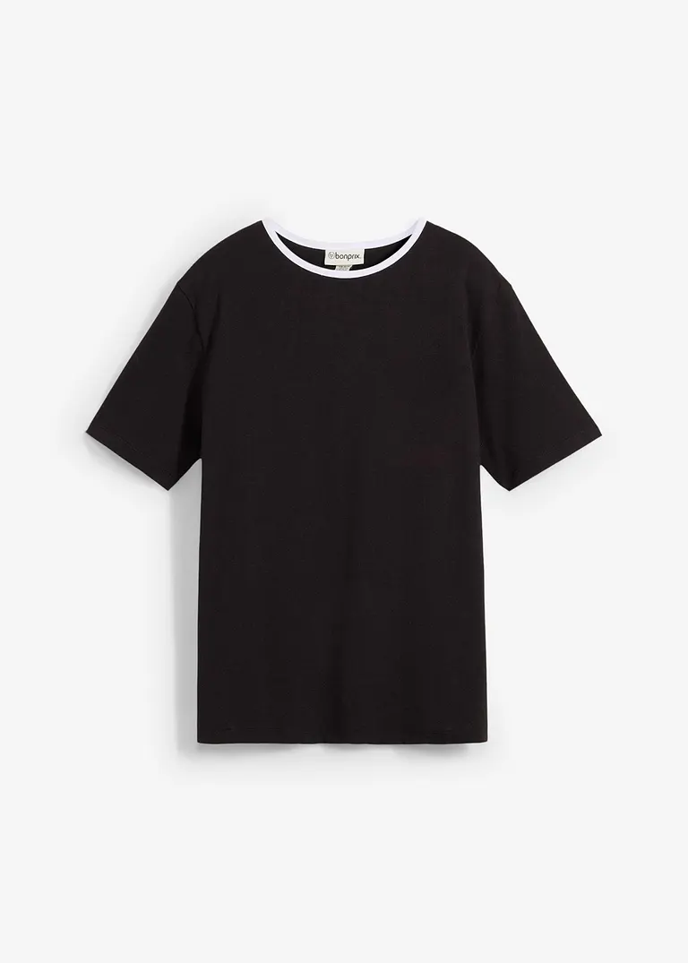 T-Shirt mit Kontrastdetail in schwarz von vorne - bonprix