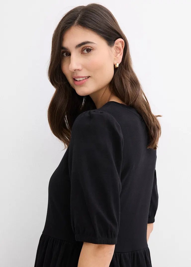 Shirtkleid aus reiner Baumwolle in schwarz (Detailaufnahme) - bonprix