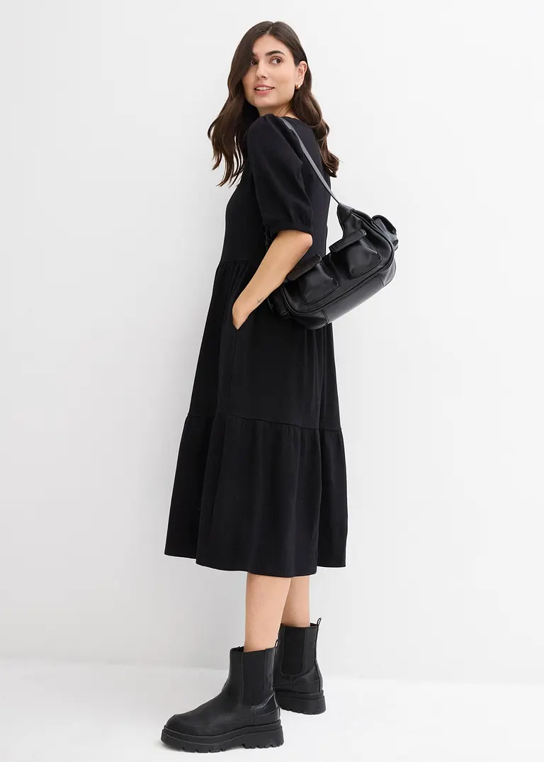 Shirtkleid aus reiner Baumwolle in schwarz im Look von vorne (Totalaufnahme) - bonprix