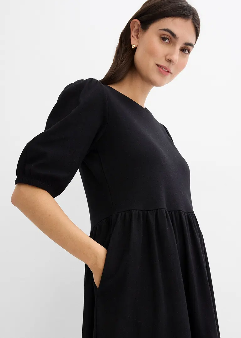 Shirtkleid aus reiner Baumwolle in schwarz (Detailaufnahme) - bonprix