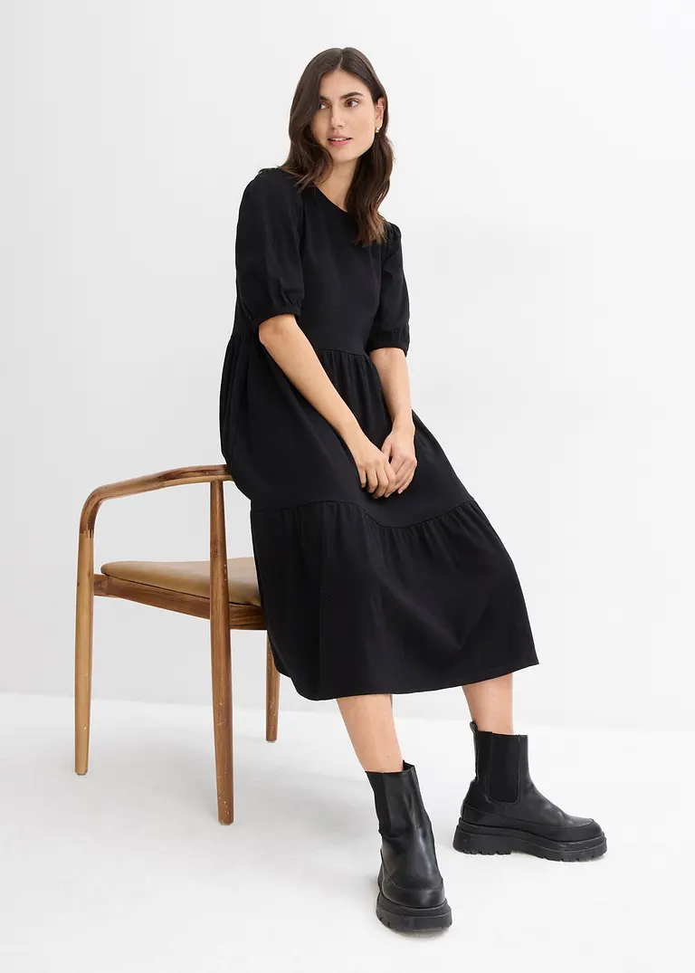 Shirtkleid aus reiner Baumwolle in schwarz im Look (Totalaufnahme) - bonprix
