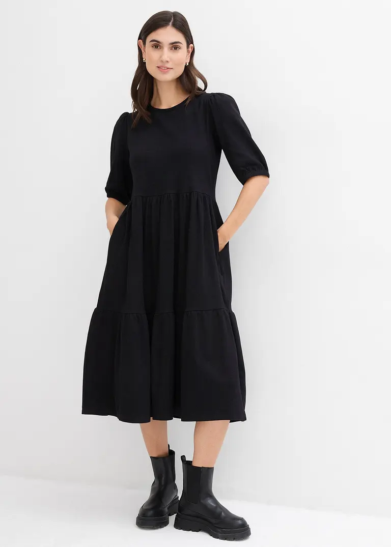 Shirtkleid aus reiner Baumwolle in schwarz von vorne (Totalaufnahme) - bonprix