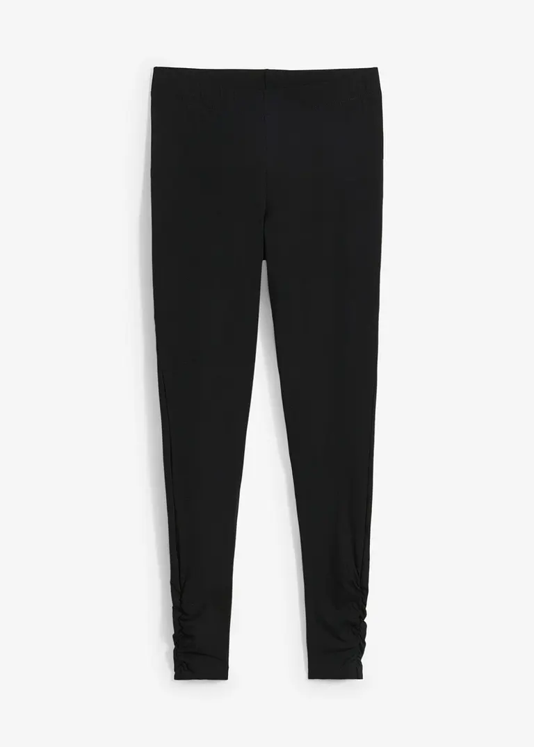 Baumwoll-Leggings mit breitem Bequembund in schwarz von vorne - bonprix