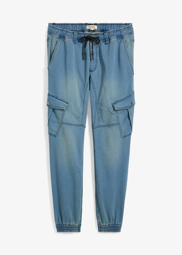 Regular Fit Sweat-Jeans mit Cargotaschen, Straight in blau von vorne - bonprix