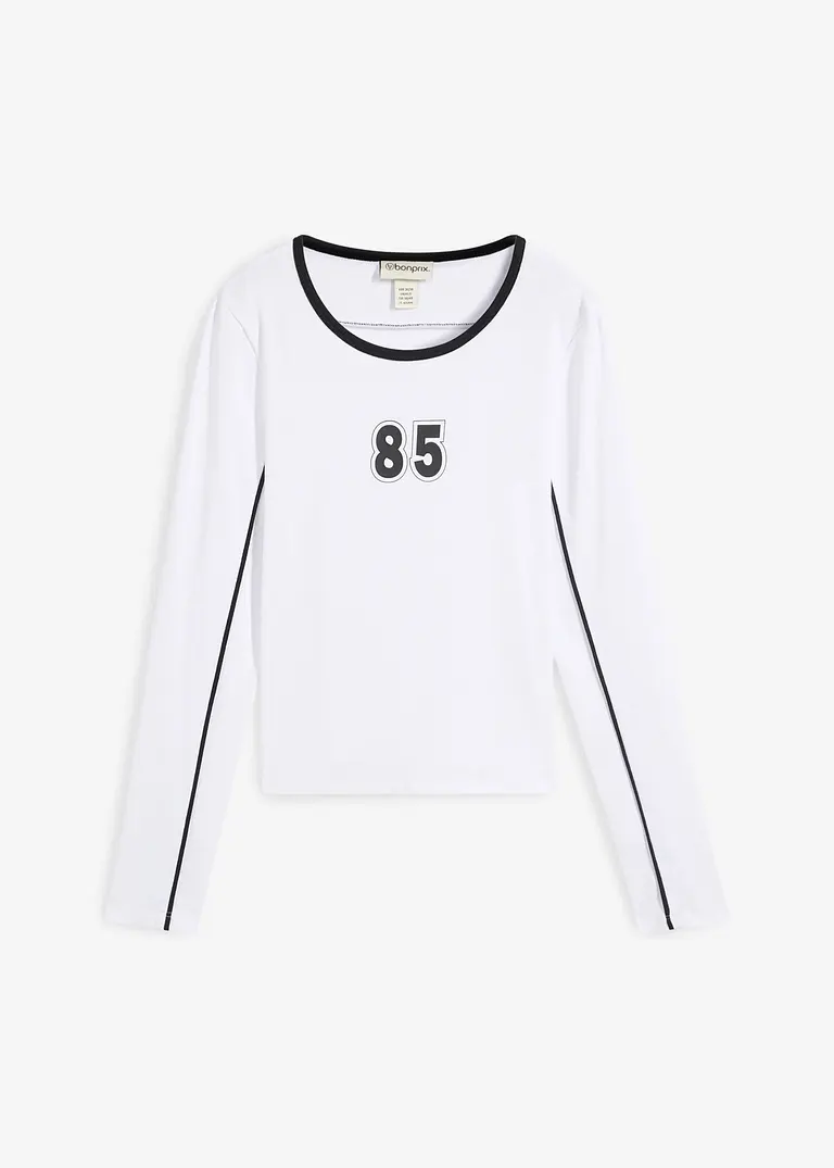 Langarmshirt aus reiner Baumwolle in weiß von vorne - bonprix