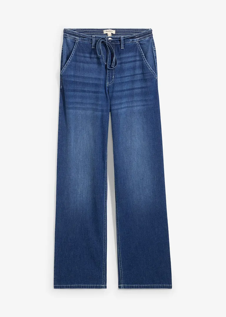 Loose Straight-Jeans, High Waist, Bequembund in blau von vorne - bonprix