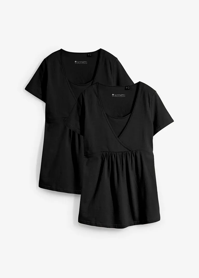 2-in-1 Umstands- und Stillshirts (2er Pack​) in schwarz von vorne - bonprix