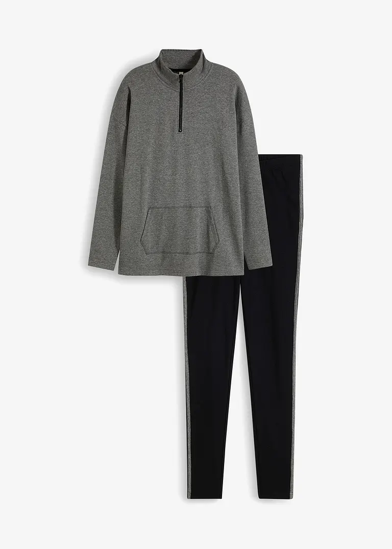 Loungewear Sweat Hausanzug mit Leggings in grau von vorne - bonprix
