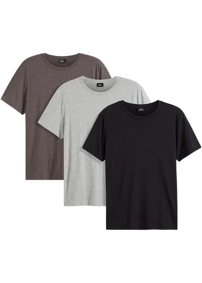 T-Shirt (3er Pack) in grau von vorne - bonprix