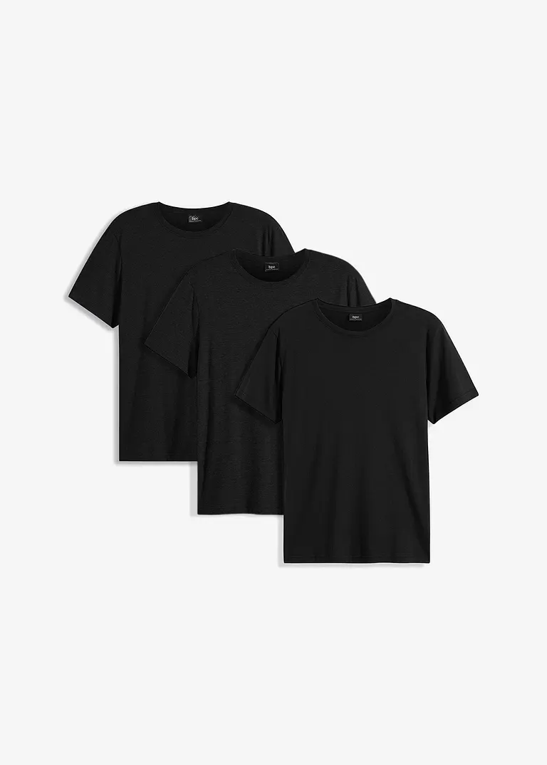 T-Shirt (3er Pack) in schwarz von vorne - bonprix