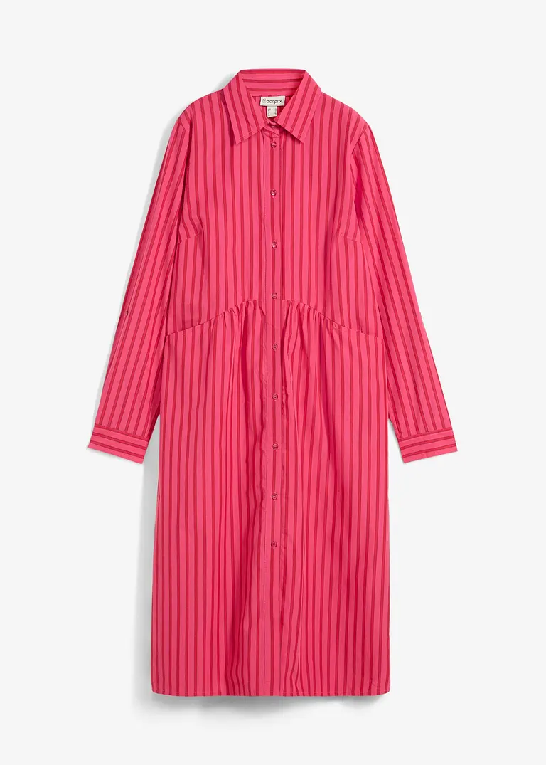 Kleid mit Hemdkragen aus reiner Baumwolle in rot von vorne - bonprix