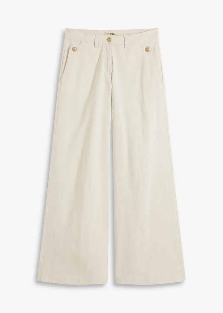 Wide Leg Hose mit Stretch in beige von vorne - bonprix