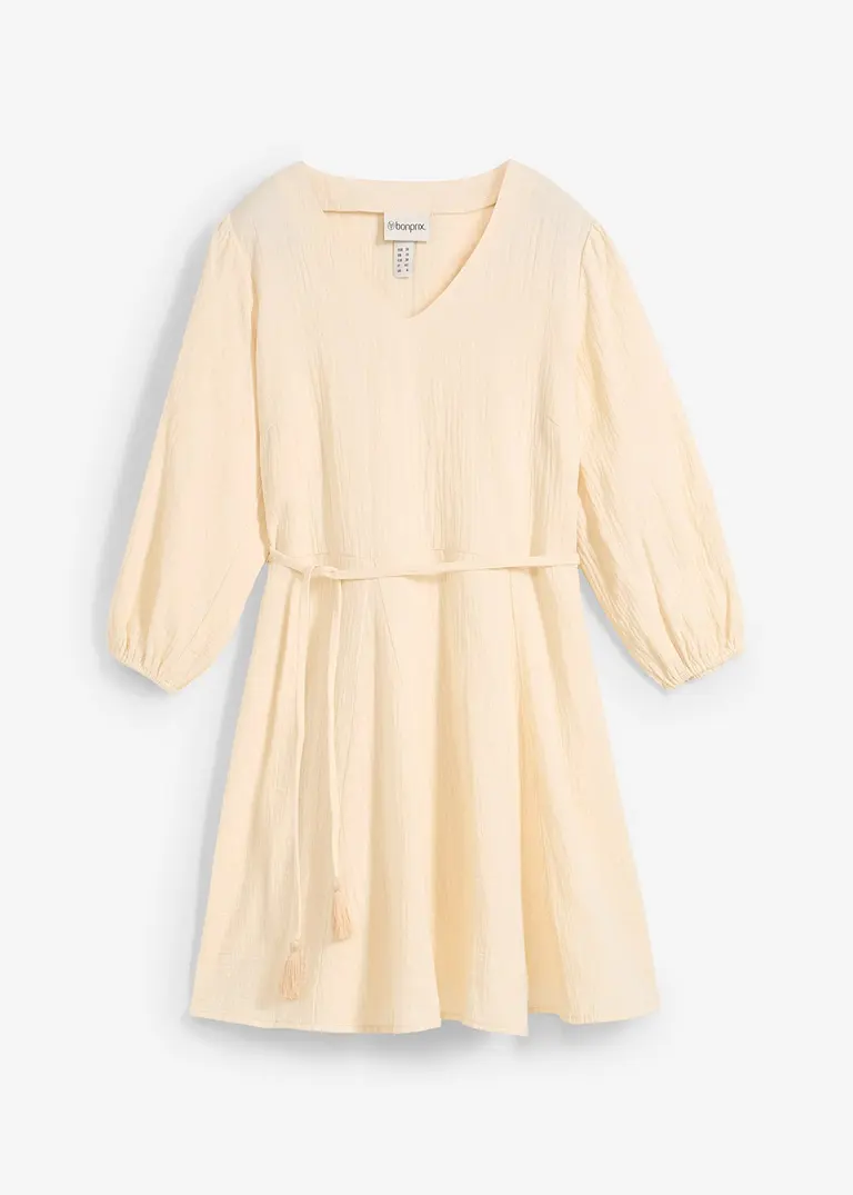 Mini-Kleid aus reiner Baumwolle in beige von vorne - bonprix