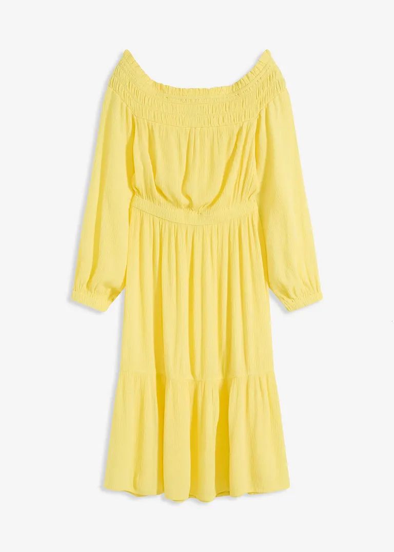 Carmen-Kleid aus strukturierter Viskose in gelb von vorne - bonprix