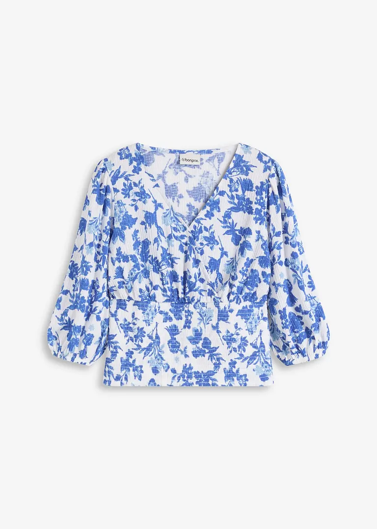 Gesmocktes Shirt in weiß von vorne - bonprix