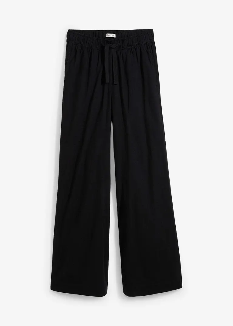 Palazzo-Hose aus reiner Baumwolle in schwarz von vorne - bonprix