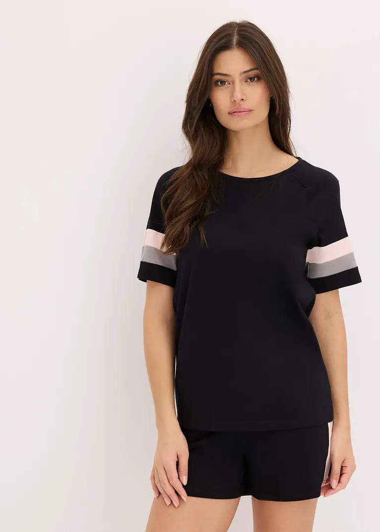 Jersey Shorty aus reiner Baumwolle in schwarz von vorne (Totalaufnahme) - bonprix