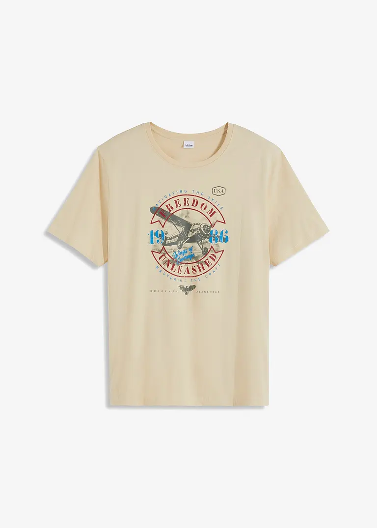 T-Shirt aus reiner Bio-Baumwolle in beige von vorne - bonprix