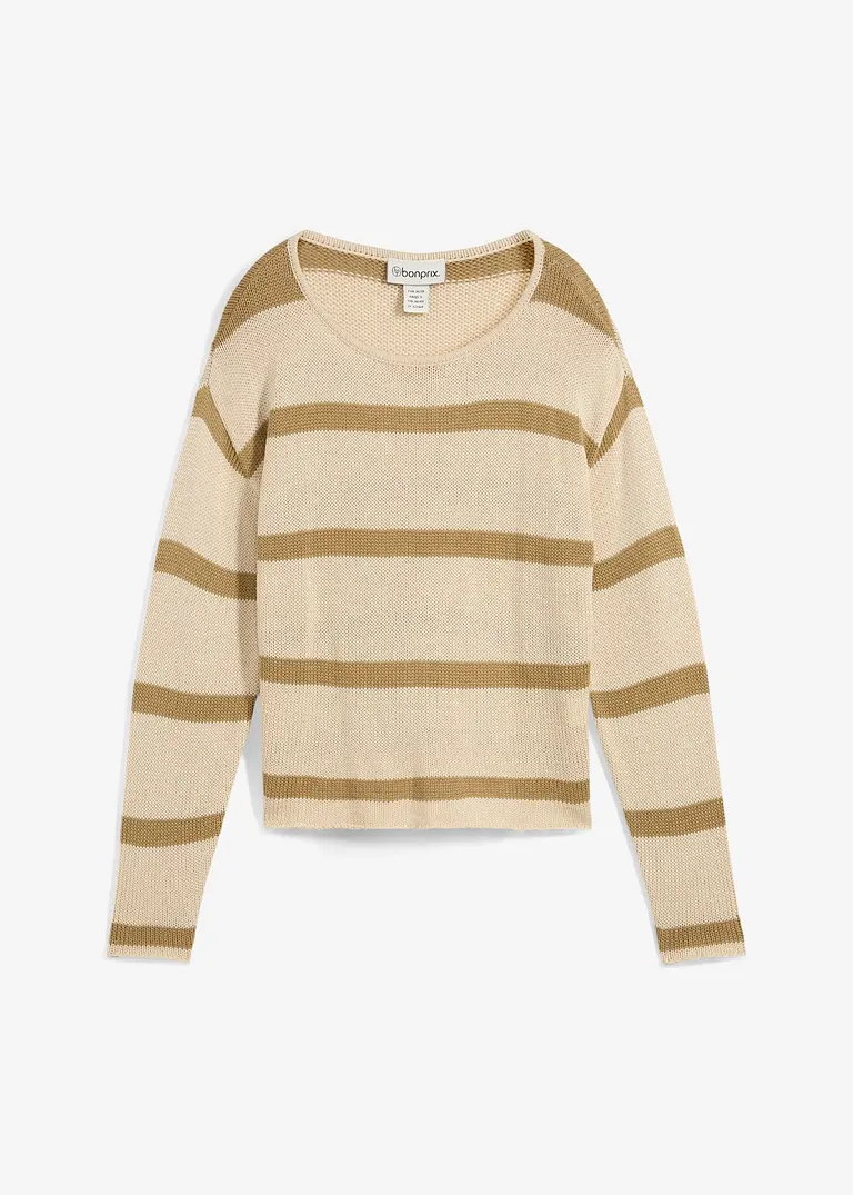Oversize Feinstrickpullover in beige von vorne - bonprix