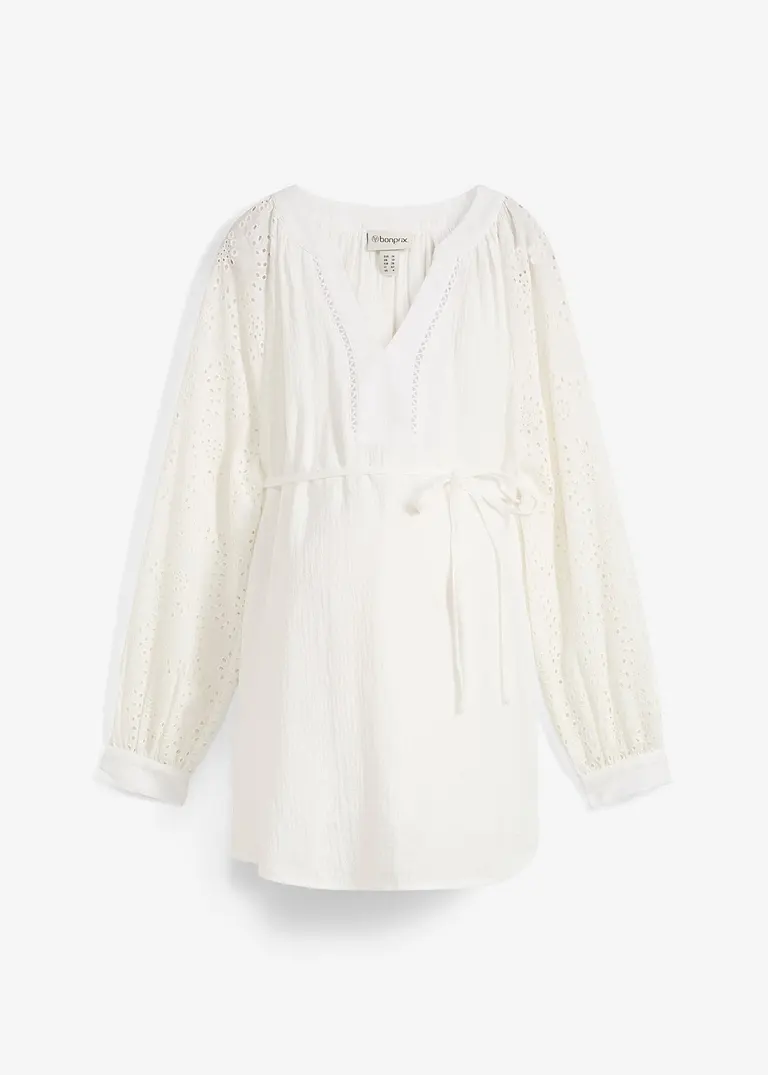 Umstandsbluse aus Baumwoll-Musselin in weiß von vorne - bonprix