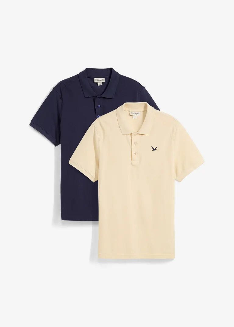 Poloshirt (2er Pack) aus reiner Bio-Baumwolle in beige von vorne - bonprix